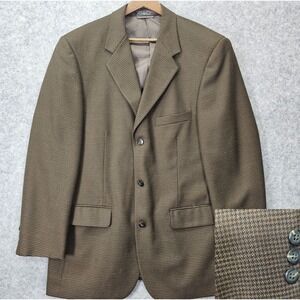 Vintage Houndstooth Sport Coat Men 38R Small Taupe BERT PULITZER Blazer Prep 90s